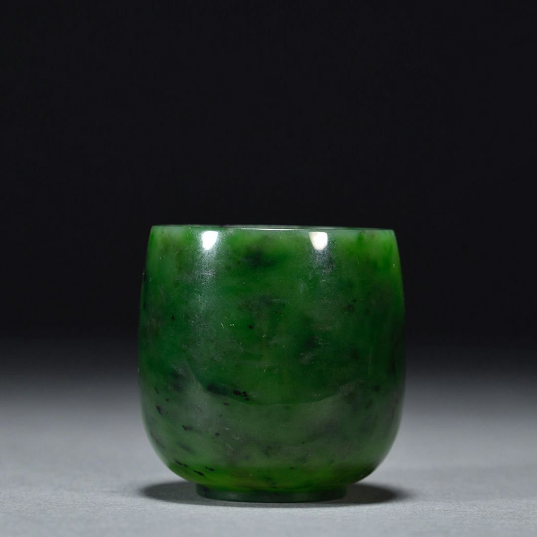 □青澤古美術□G881清時代 和田碧玉茶杯 碧玉彫 時代古玉 □青澤古美術□G881清時代 和田碧玉茶杯 碧玉彫 時代古玉
