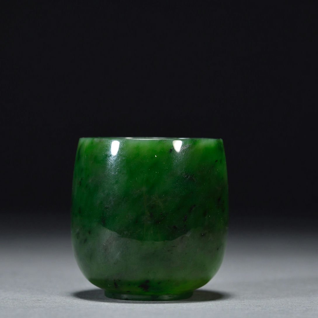 □青澤古美術□G881清時代 和田碧玉茶杯 碧玉彫 時代古玉 □青澤古美術□G881清時代 和田碧玉茶杯 碧玉彫 時代古玉