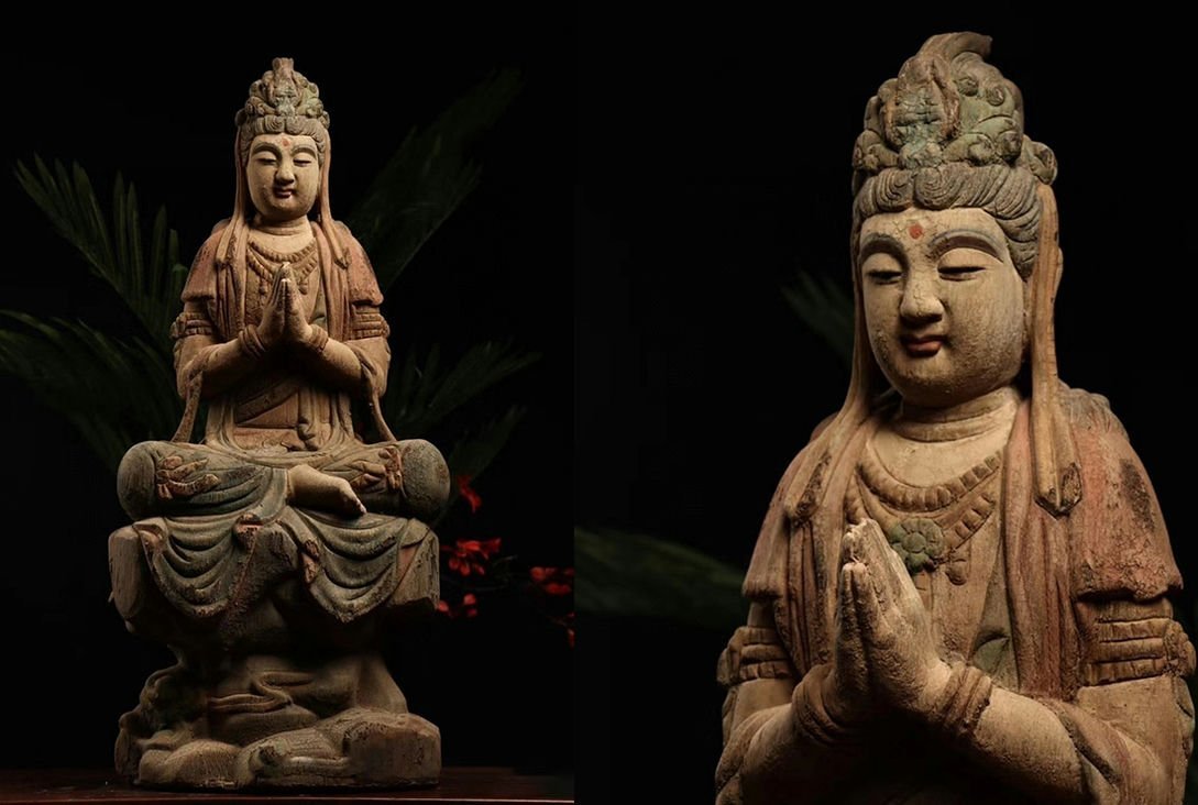 正規品100%新品】 ヤフオク! - 時代 仏教美術 木彫観音菩薩像 厨子入