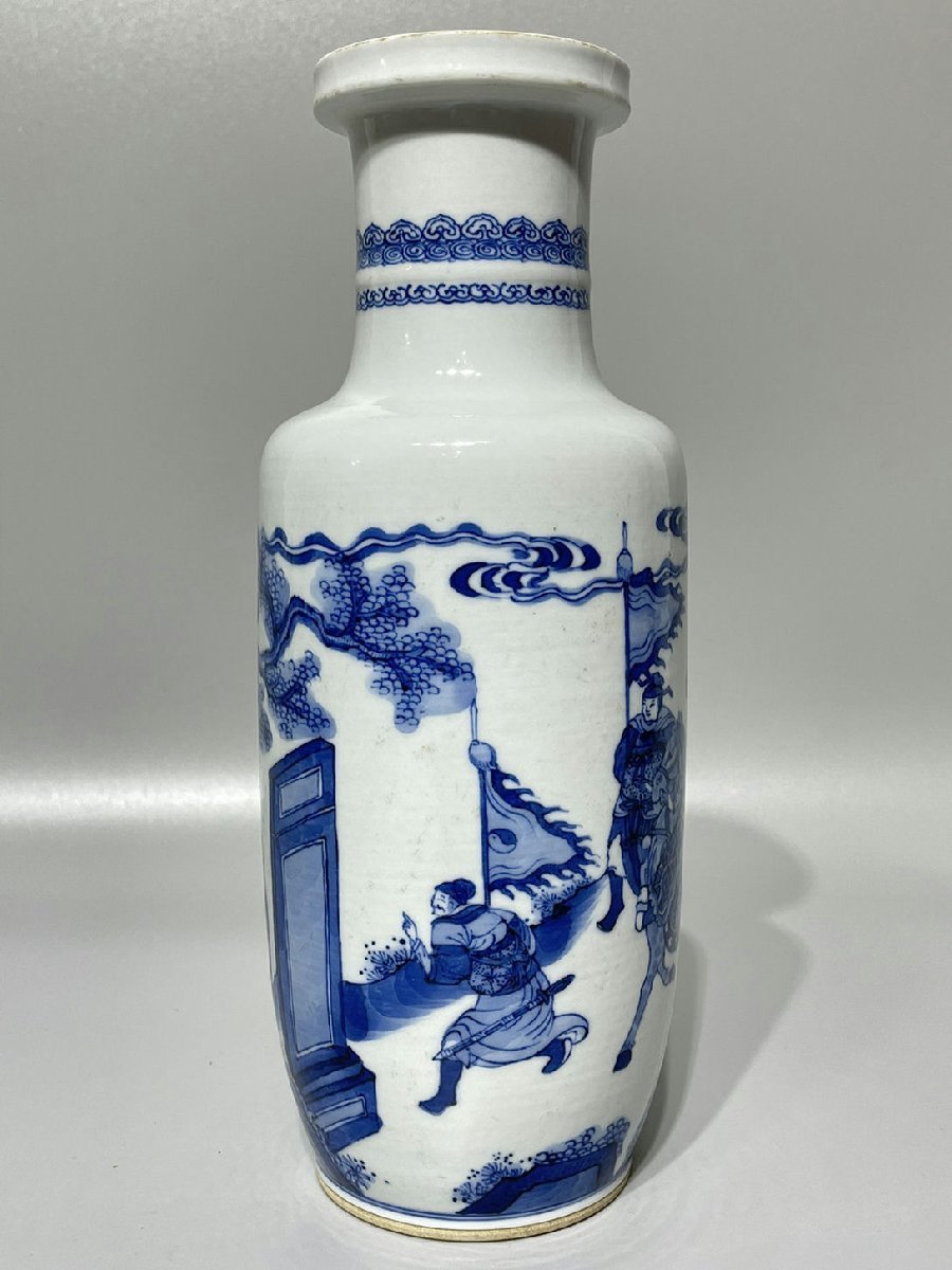 □青澤古美術□G591清時代 康熙年製 青花留白画祥雲双龍戲珠梅瓶