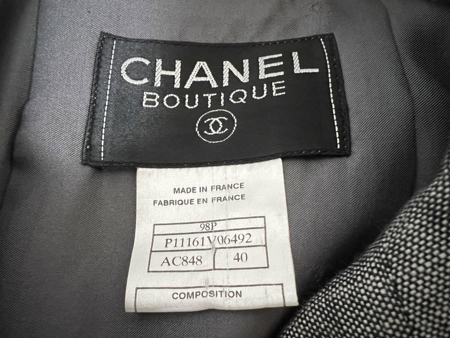 CHANEL Chanel женский костюм жакет юбка linen шелк серый номер кнопка Vintage 98P размер :40