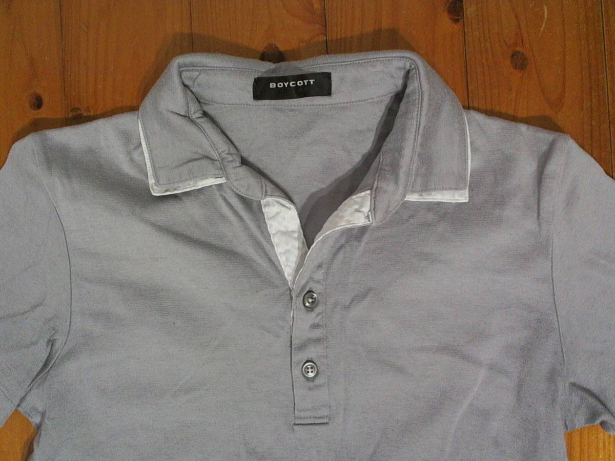 * domestic production * Boycott [BOYCOTT] double color . collar polo-shirt with short sleeves half button shirt 2 gray 