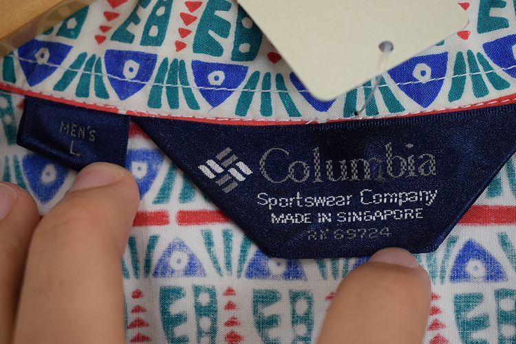 見事な創造力 グッドカラー80sビンテージColombiaコロンビア半袖コットン総柄 半袖シャツ