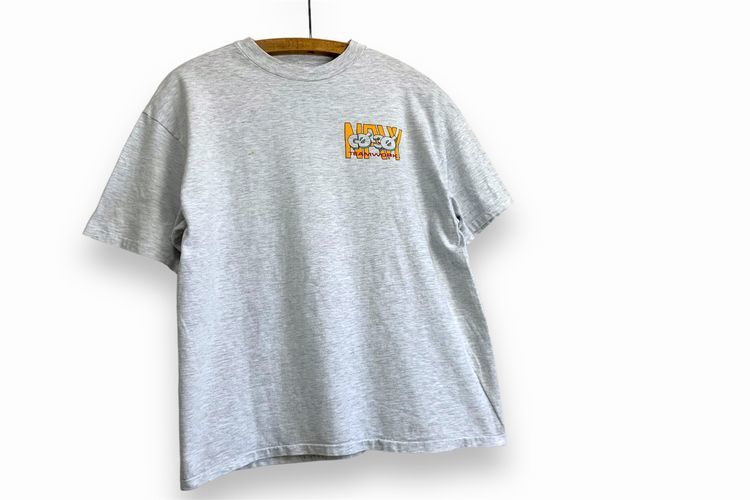 90sビンテージUSA製HanesヘインズU.S.NネイビーC030SecondToNoneスカルヘッドプリントTシャツL霜降りグレーアメカジミリタリーnr23751_画像1