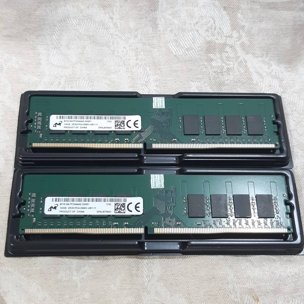 新品 Micron 32GBメモリ(16GB×2枚) 2Rx8 PC4-2666V-U DDR4 21300 288ピン NON-ECCメモリ送料無料_画像1