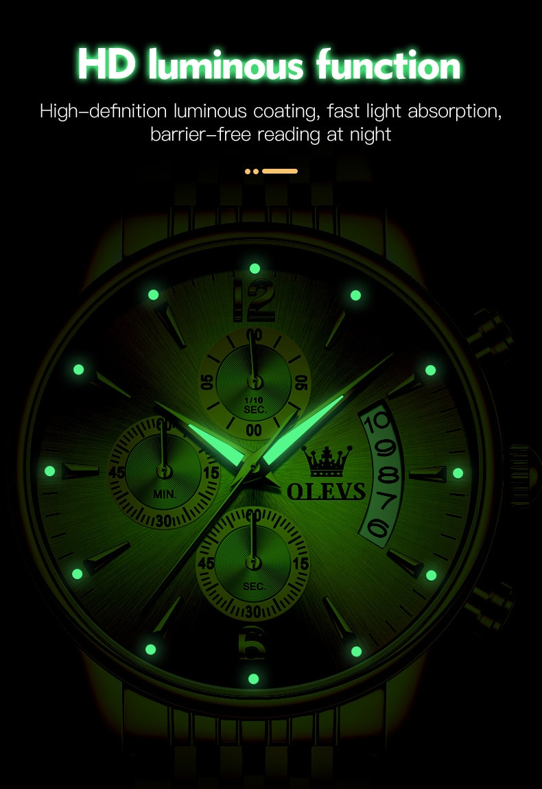 【all BLACK 】メンズ高品質腕時計 海外人気ブランド Olevs クロノグラフ 防水 クォーツ式 ステンレススチール 発光_画像3