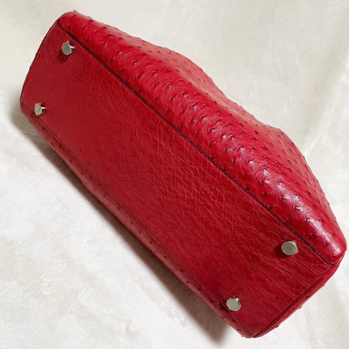 美品!ZAOザオー オーストリッチ ハンドバッグ レッド 赤 JRA ダチョウ