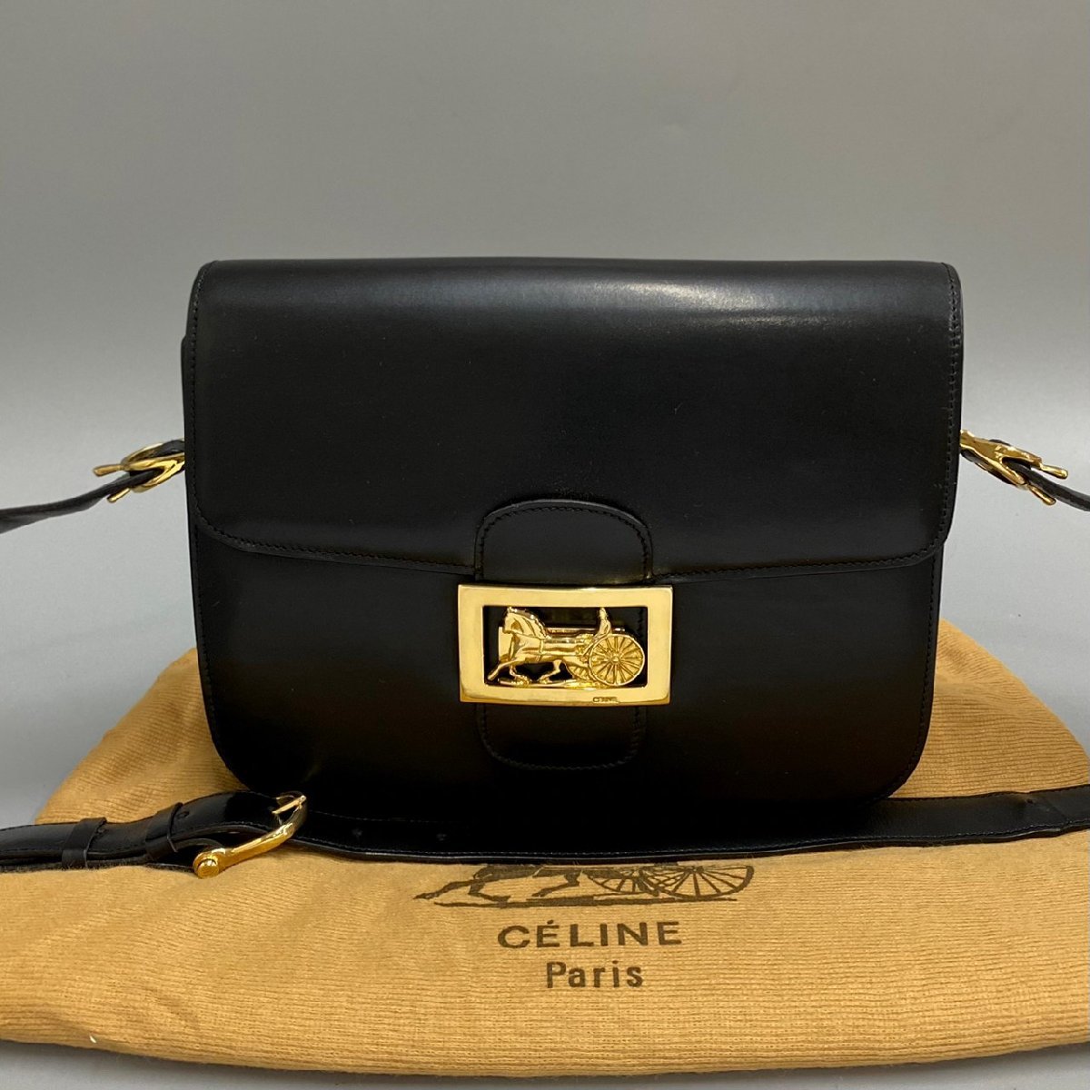 1円 保存袋付 CELINE セリーヌ ヴィンテージ 馬車金具 ホース