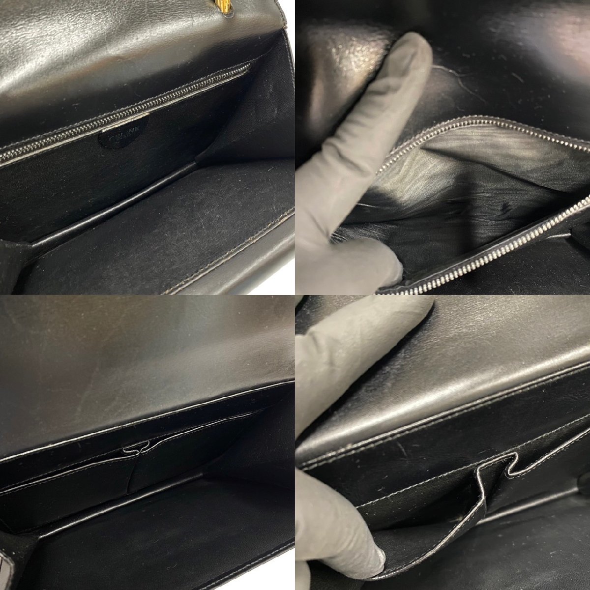 極 美品 希少品 CELINE セリーヌ ロゴ 金具 ダブルフラップ カーフ