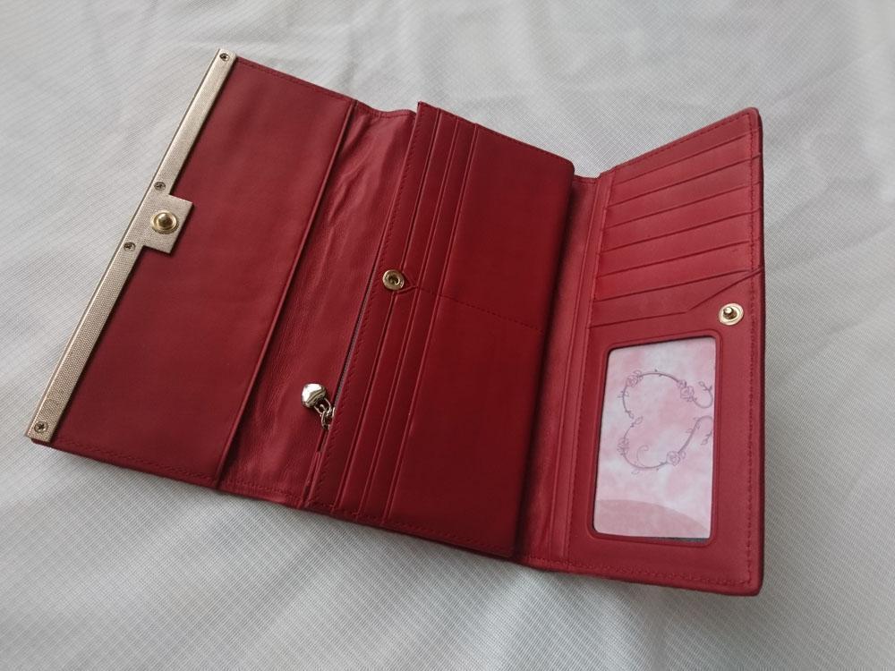 牛革 長財布 イタリアンレザー レッド 赤 /プリーツ ギャザー 牛革 長財布 イタリアンレザー レッド 赤 /プリーツ ギャザー