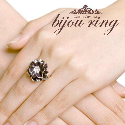  Czech crystal biju- ring . flower motif S size (11~12 number degree ) alloy silver body ( rhodium plating ) pretty box entering 