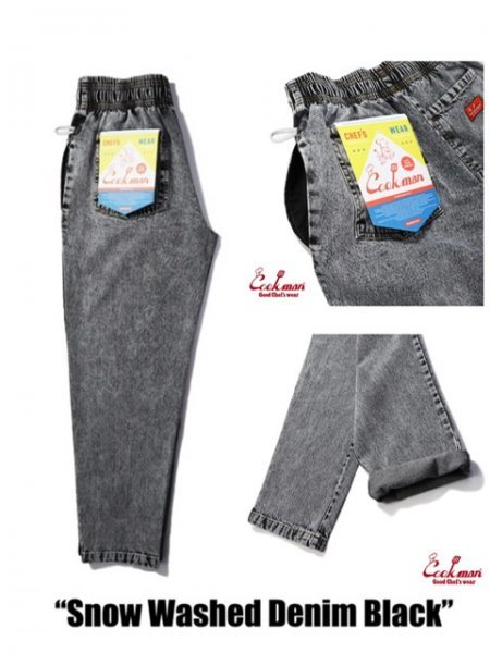 送料0 【COOKMAN】クックマン Chef Pants シェフパンツ Snow Washed Denim Black 231-31814 -L 男女兼用 ウォッシュドデニム ブラック LAの画像5