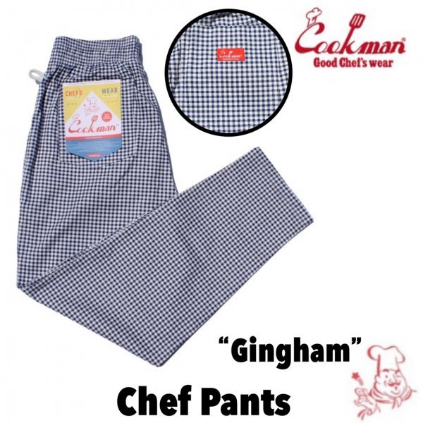 送料0 【COOKMAN】クックマン Chef Pants シェフパンツ Gingham 231-31895 -XL 男女兼用 ギンガム チェック ブルー イージーパンツ 西海岸