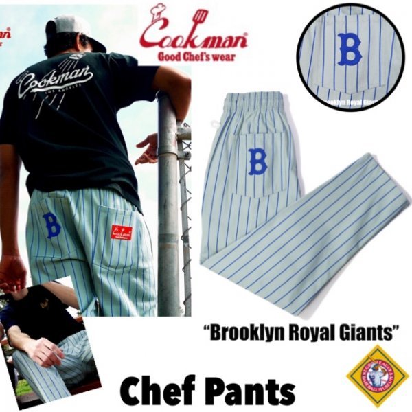 送料0 【COOKMAN】クックマン Chef Pants シェフパンツ Brooklyn Royal Giants 231-33852 -M イージーパンツ ボールパーク コラボ商品 野球