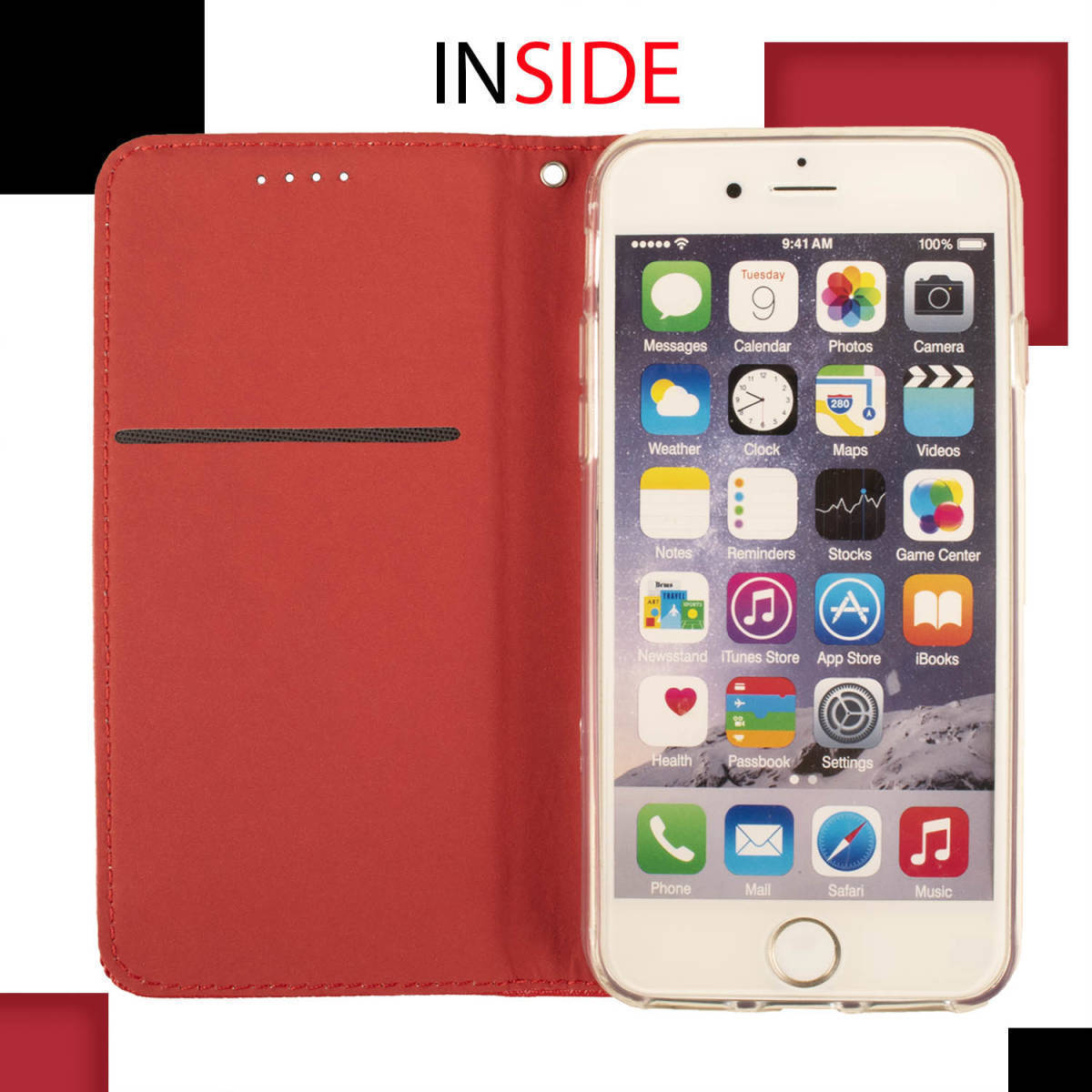 iPhone14 ケース 手帳型 お洒落 レッド 赤 赤色 iPhone 14 カバー iPhoneケース シンプル アイフォン14 アイホン14 スマホケース 送料無料_画像2