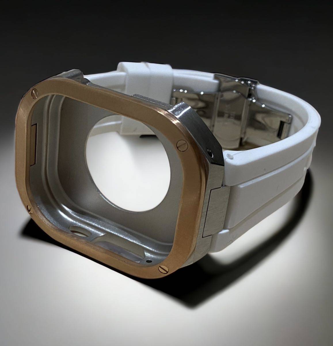 アップルウォッチ ウルトラ カバー Apple Watch ultra 49mm ラバー ベルト バンド ケース 49ミリ /ローズシルバーホワイト