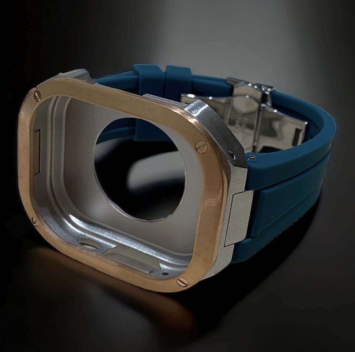 アップルウォッチ　ウルトラ　カバー　Apple Watch ultra 49mm ラバー　ベルト　バンド　ケース　49ミリ　/ローズシルバースモークブルー