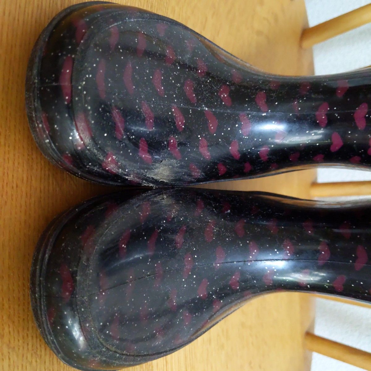 レインブーツ 21センチ長靴 女の子 キッズ 子供靴　21.0㎝　黒×ピンクハート　