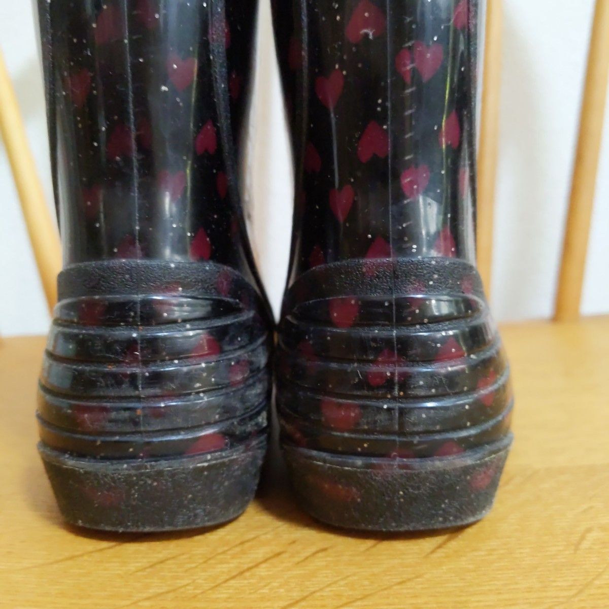 レインブーツ 21センチ長靴 女の子 キッズ 子供靴　21.0㎝　黒×ピンクハート