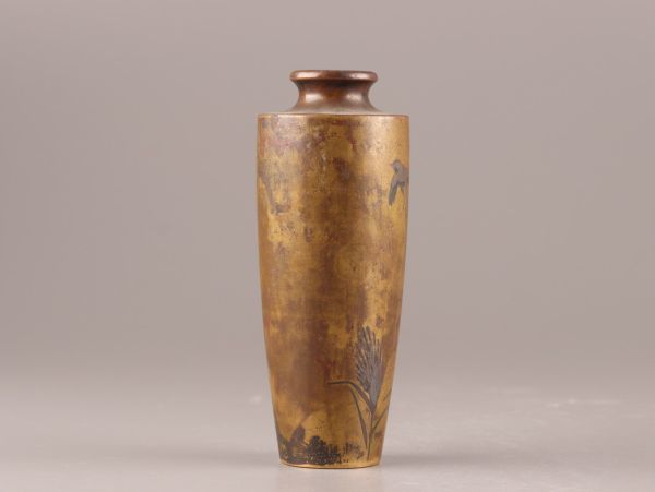 古美術 古銅造 花瓶 象嵌 一鳳 在印 時代物 極上品 初だし品 C0214_画像5
