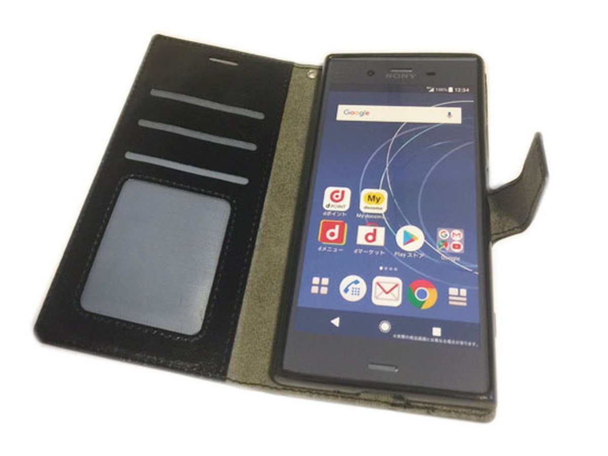Xperia XZ1 Compact SO-02K エクスペリア XZ1 コンパクト 手帳型 シンプル 無地 フェイクレザー 合成皮革 ケース カバー  ブラック