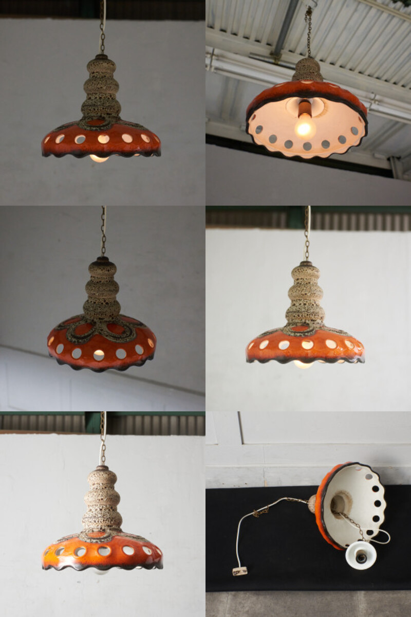 IZ64115F☆西ドイツ Fat lava ヴィンテージ ペンダントランプ 陶器
