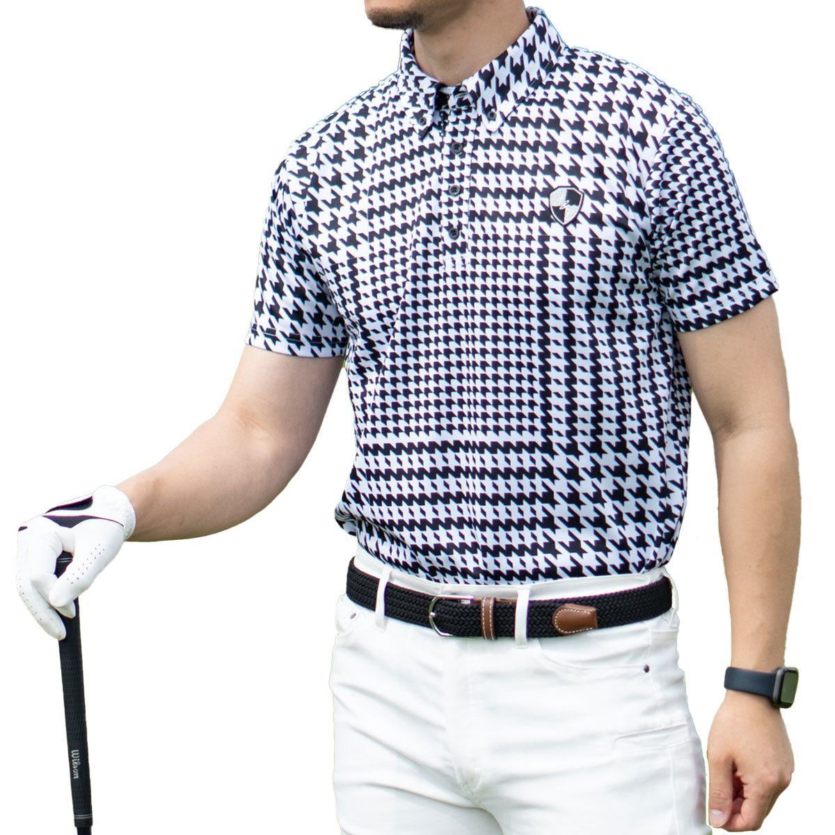 送料380円■総柄 ポロシャツ グレンチェック/M 吸水速乾 春夏 ゴルフ GOLF 伸縮 ストレッチ カジュアル カジュアル メンズ カットソー_画像1