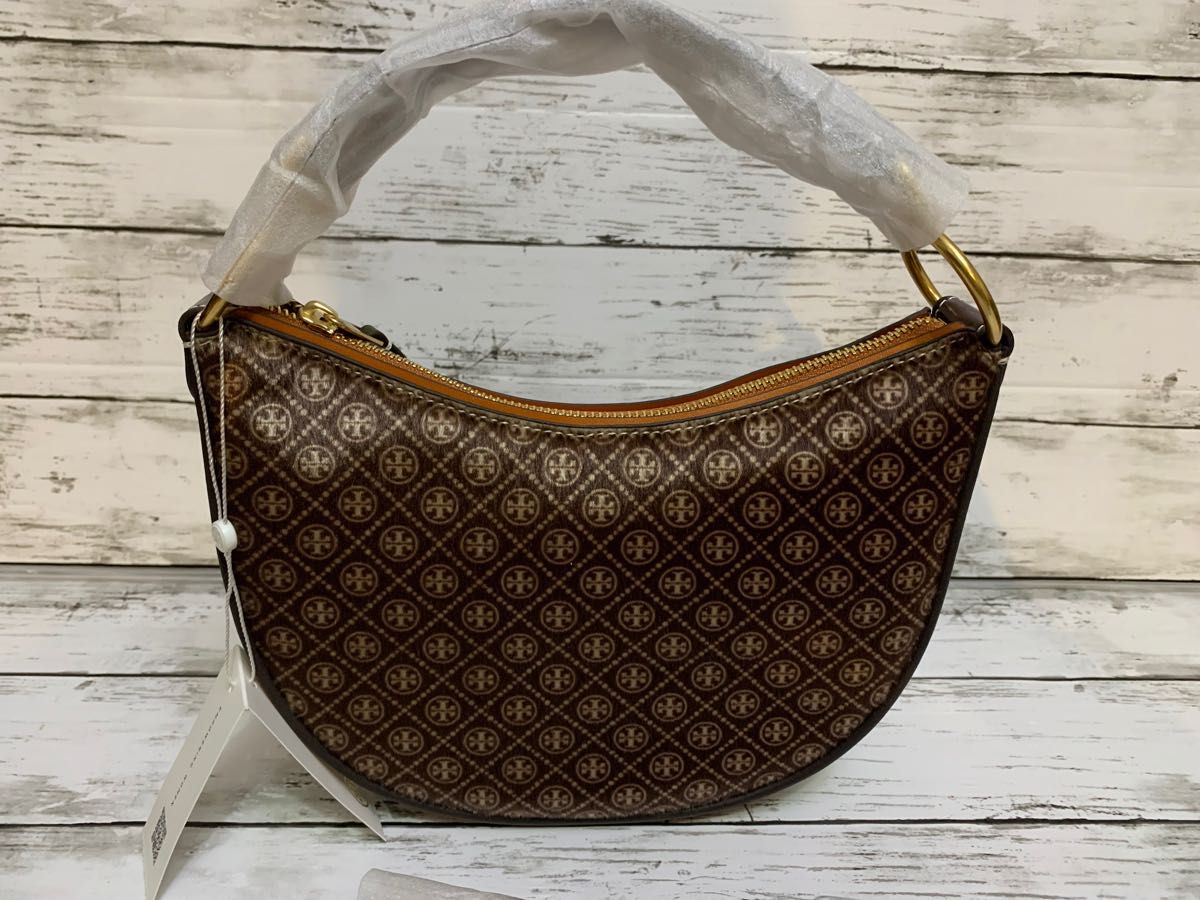 新品】トリーバーチ T モノグラム Calf Hair ミニ クレセント 新品】トリーバーチ T モノグラム Calf Hair ミニ クレセント