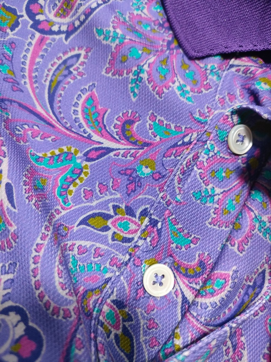 新品 日本製 定価18700 BEAMS GOLF パープルレーベル ペイズリー 半袖 ポロシャツ M 紫 ストレッチ UVカット ドライ機能 ビームス ゴルフ _画像7