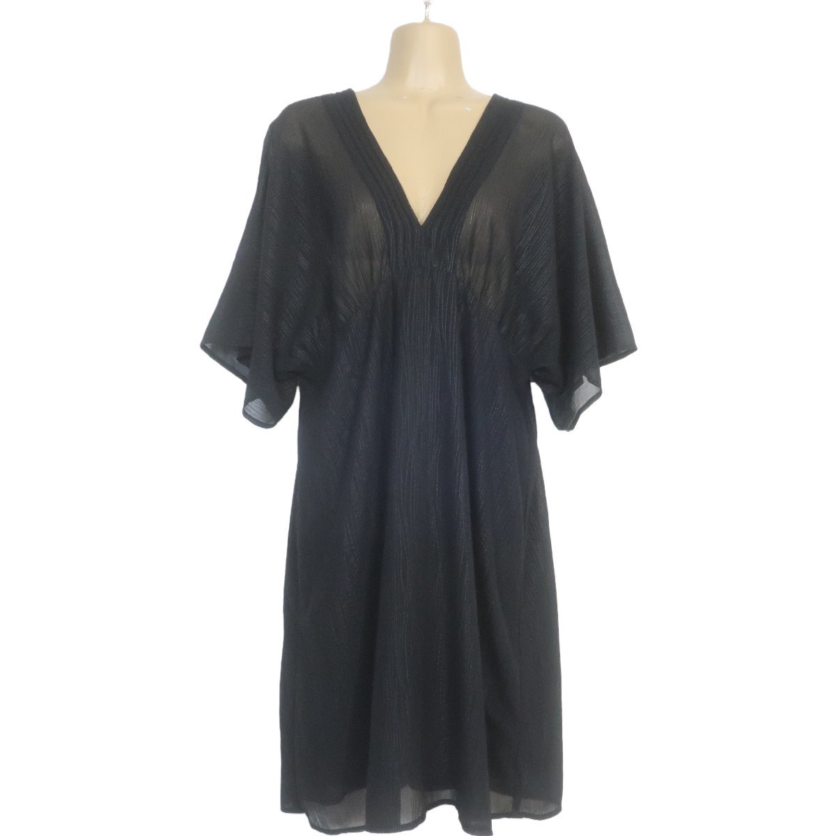 [ beautiful goods ]K.B.F* spring summer thing size? rom and rear (before and after) V neck design chiffon . origin switch tunic One-piece black series knees height b8079