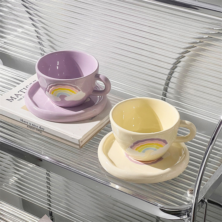  free shipping *... magazine . was done set saucer attaching hand ... rainbow ceramic coffee cup Afternoon Tea 
