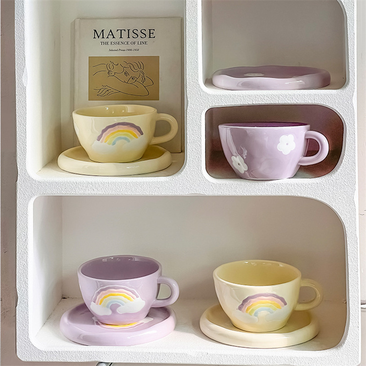  free shipping *... magazine . was done set saucer attaching hand ... rainbow ceramic coffee cup Afternoon Tea 