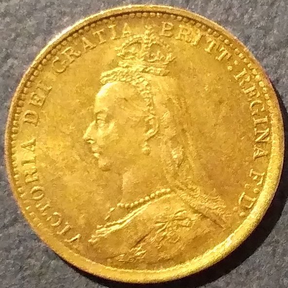 （C-421)　ヴィクトリア　3ペンス銀貨　1887年　ジュヴィリーヘッド　トーン_画像1