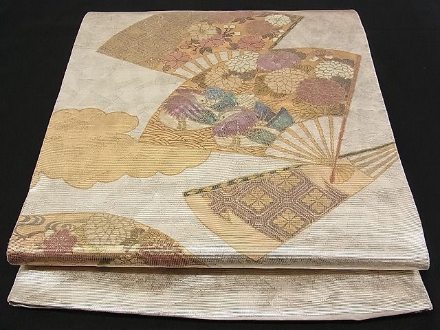 着物屋ほのか□西陣 橋本テル織物謹製 六通太鼓柄袋帯 螺鈿箔 扇面鴛鴦