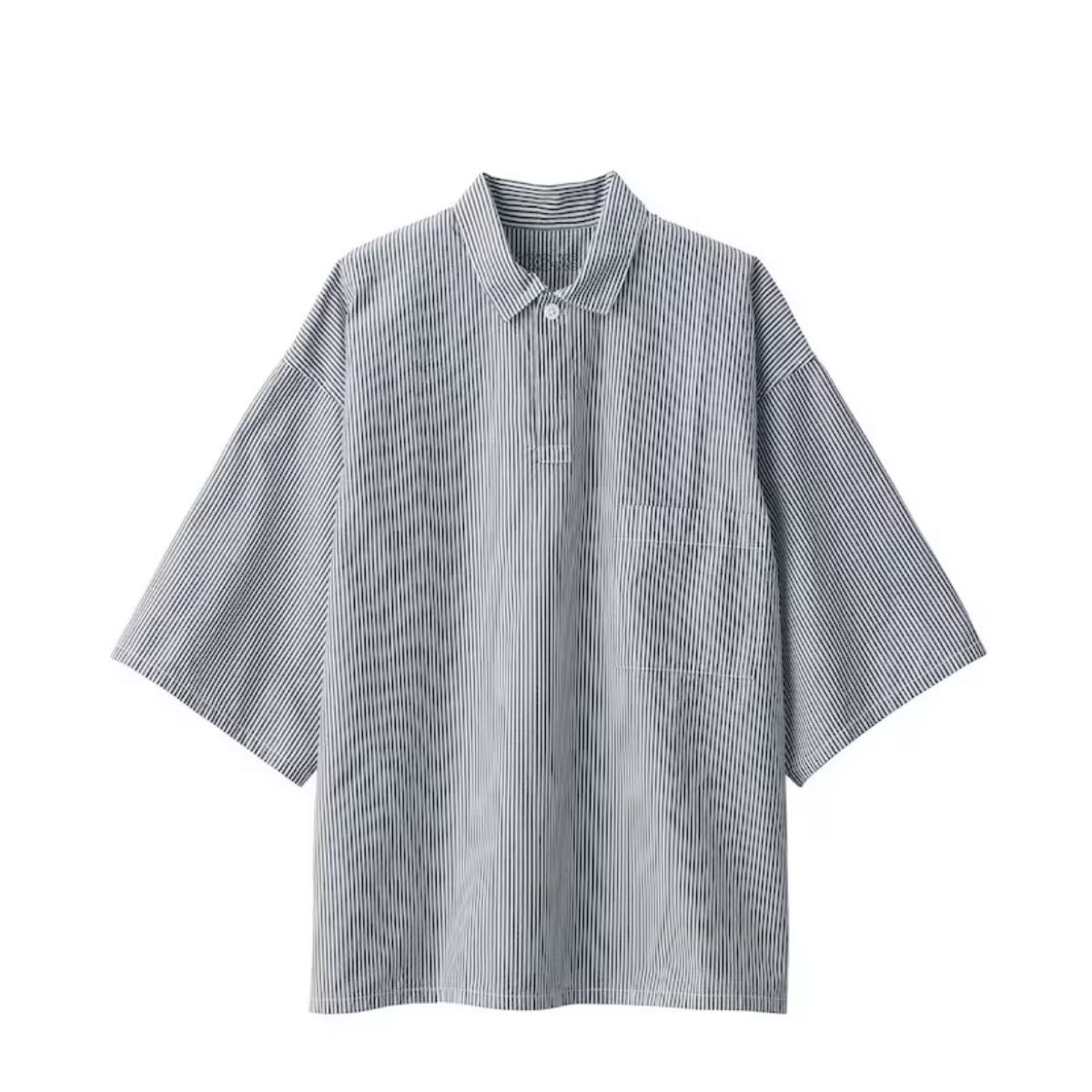 特別訳あり特価】 MUJI 涼感洗いざらしサッカー織り半袖布帛ポロシャツ
