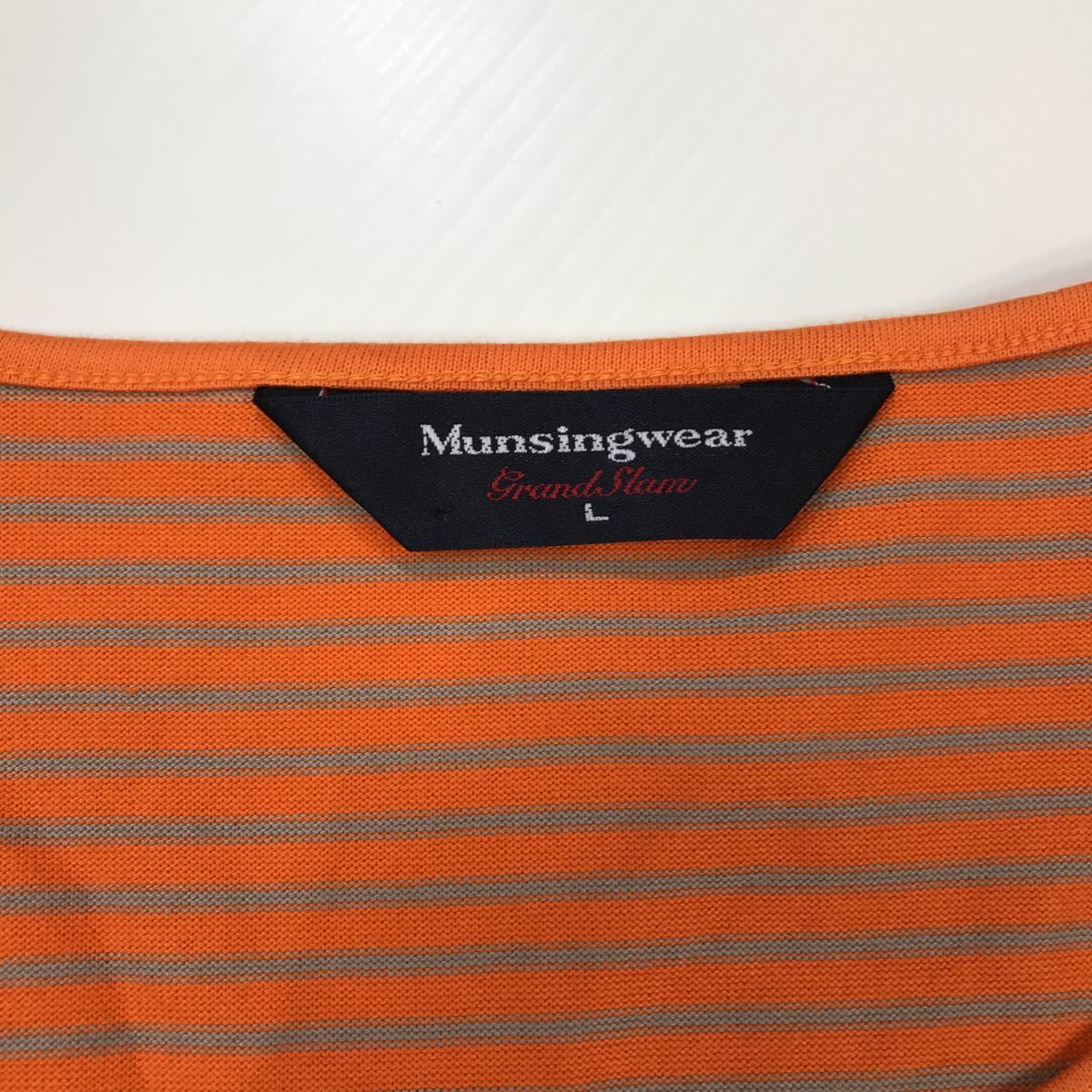 ● munsingwear gland slam マンシングウェア　長袖Tシャツ　ボーダー柄　オレンジ　メンズ　Lサイズ　26-130a_画像3