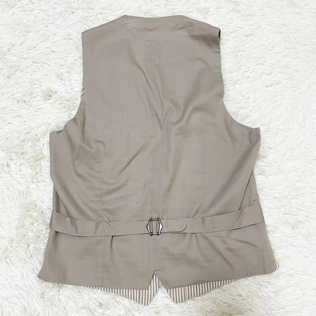 LARDINI【リネン混 美品】ベスト ジレ 44 S位 ベージュ ストライプ