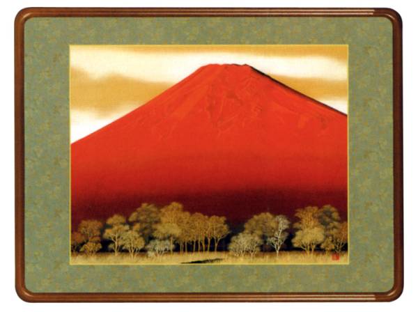  new goods .. axis red Fuji hanging scroll picture woodcut Japanese picture better fortune Mt Fuji 