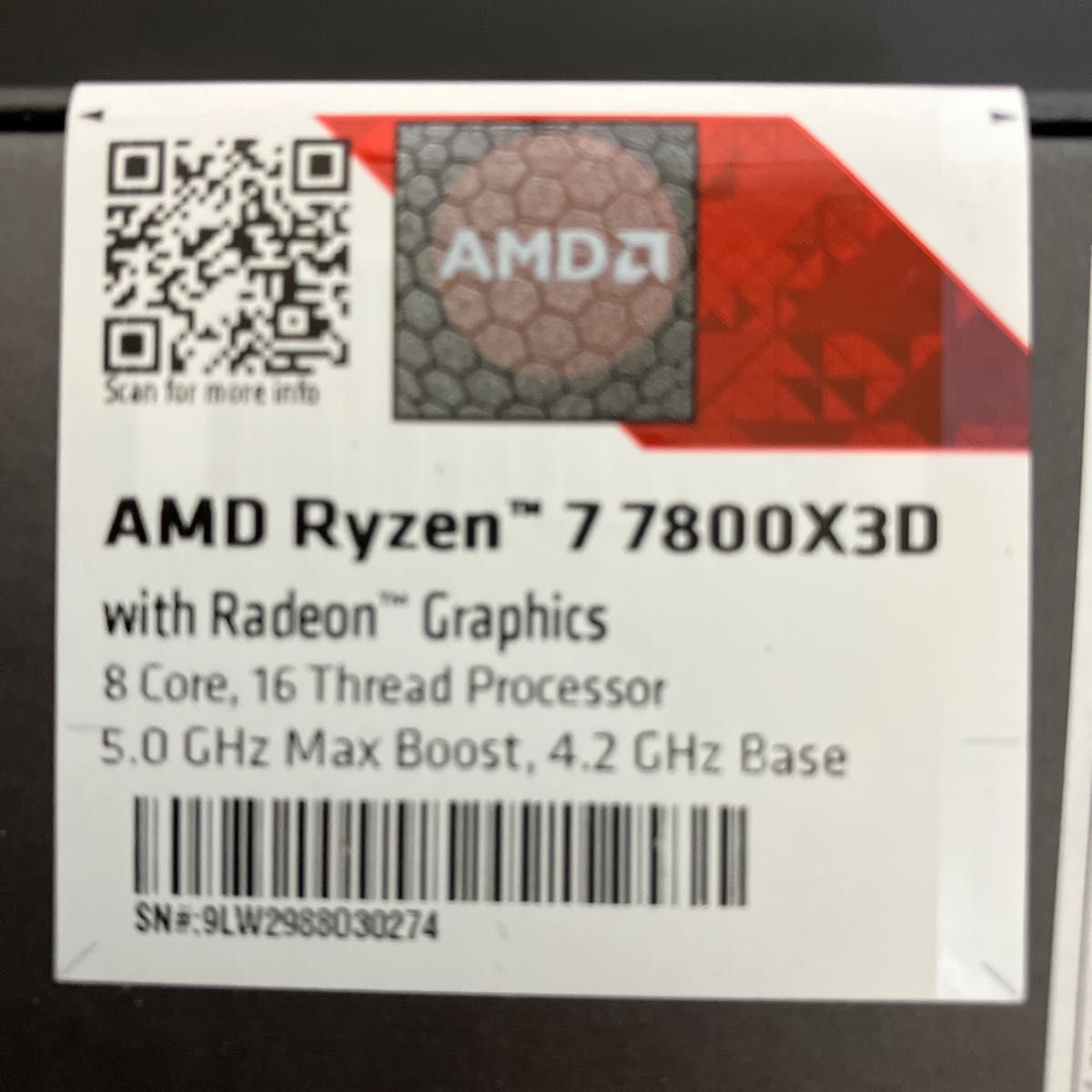 AMD Ryzen 7 7800X3D BOX Socket AM5/8コア16スレッド/4.2GHz