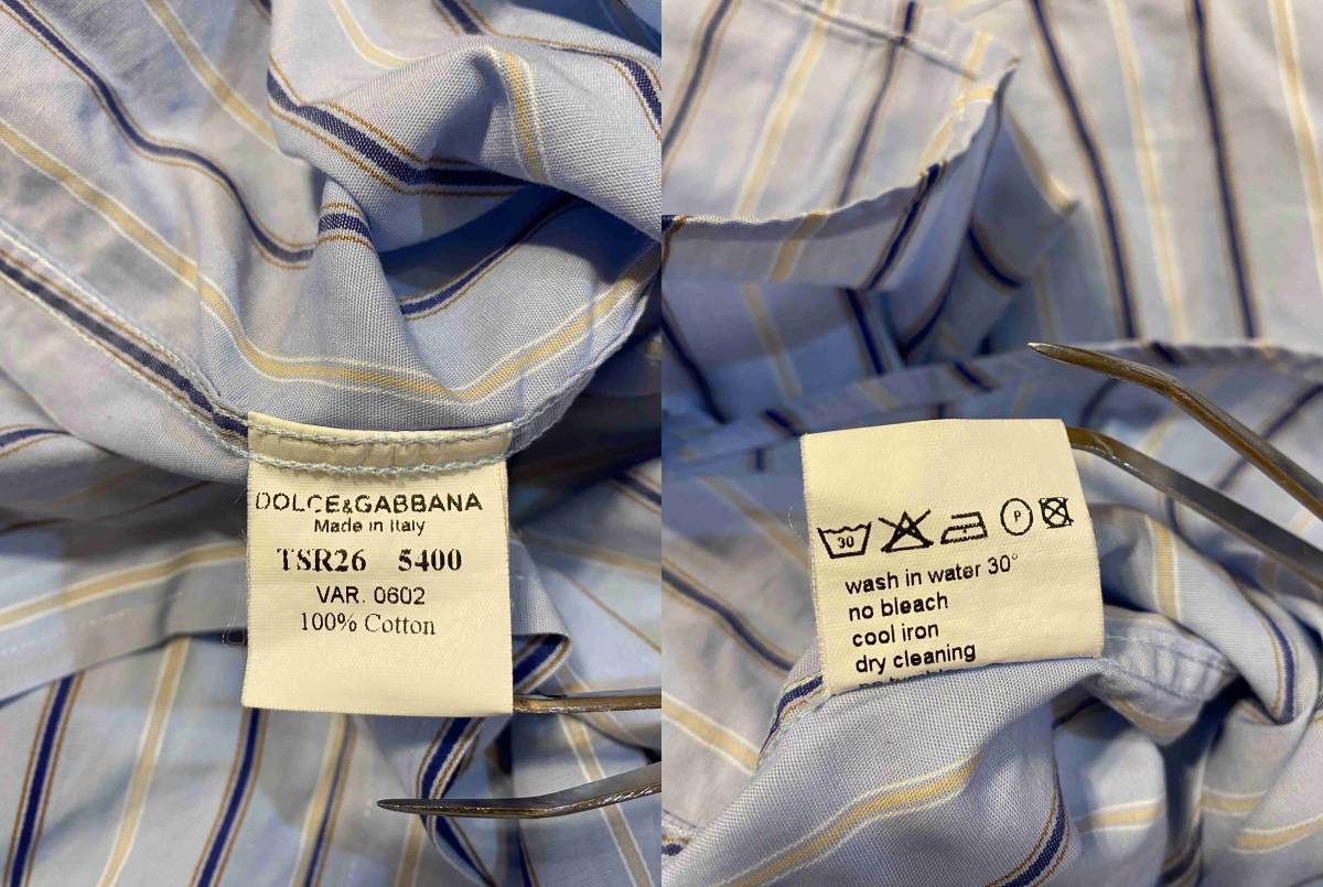 DOLCE＆GABBANA ドルチェ＆ガッバーナ ストライプ ドレス シャツ 長袖 水色 サイズ17/43_画像10