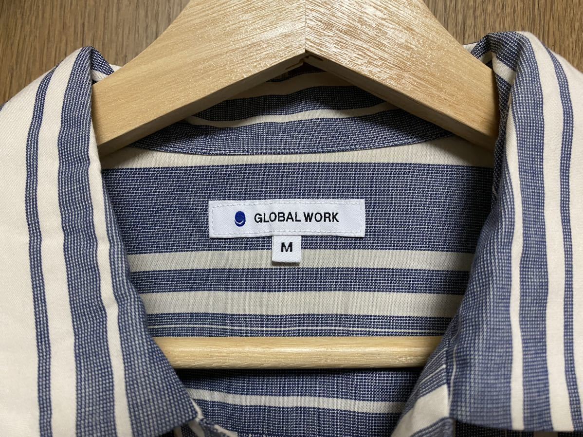 [古着]GLOBAL WORK ストライプ 半袖シャツ 青_画像3