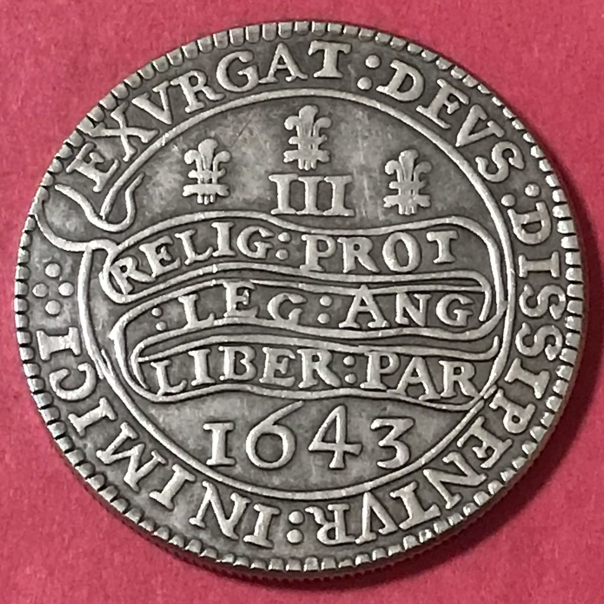 銀貨 1643年 チャールズ1世 (イギリス)ステュアート朝のイングランド、スコットランドの王王 古錢 一円銀貨 硬貨 貿易銀の画像2