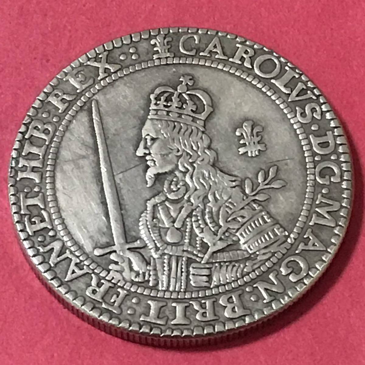 銀貨 1643年 チャールズ1世 (イギリス)ステュアート朝のイングランド、スコットランドの王王 古錢 一円銀貨 硬貨 貿易銀の画像1