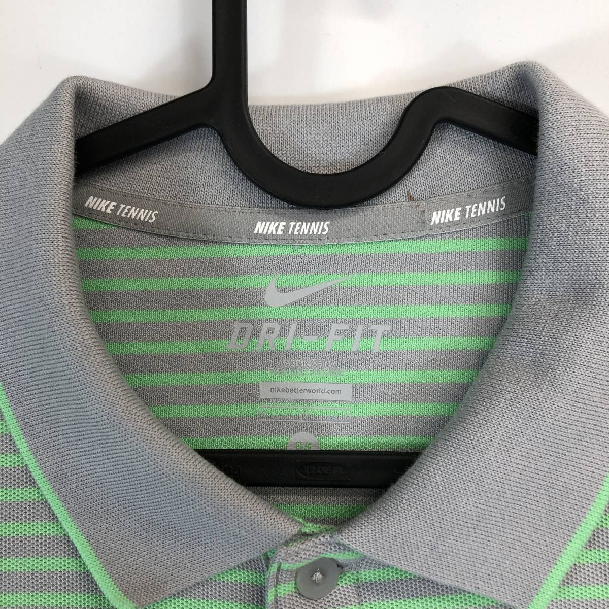 NIKE TENNIS ナイキテニス ポロシャツ Mサイズ グレー グリーン ボーダー メンズ 523095