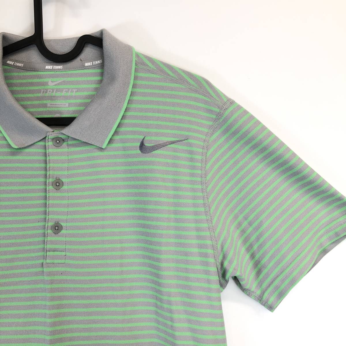 NIKE TENNIS ナイキテニス ポロシャツ Mサイズ グレー グリーン ボーダー メンズ 523095