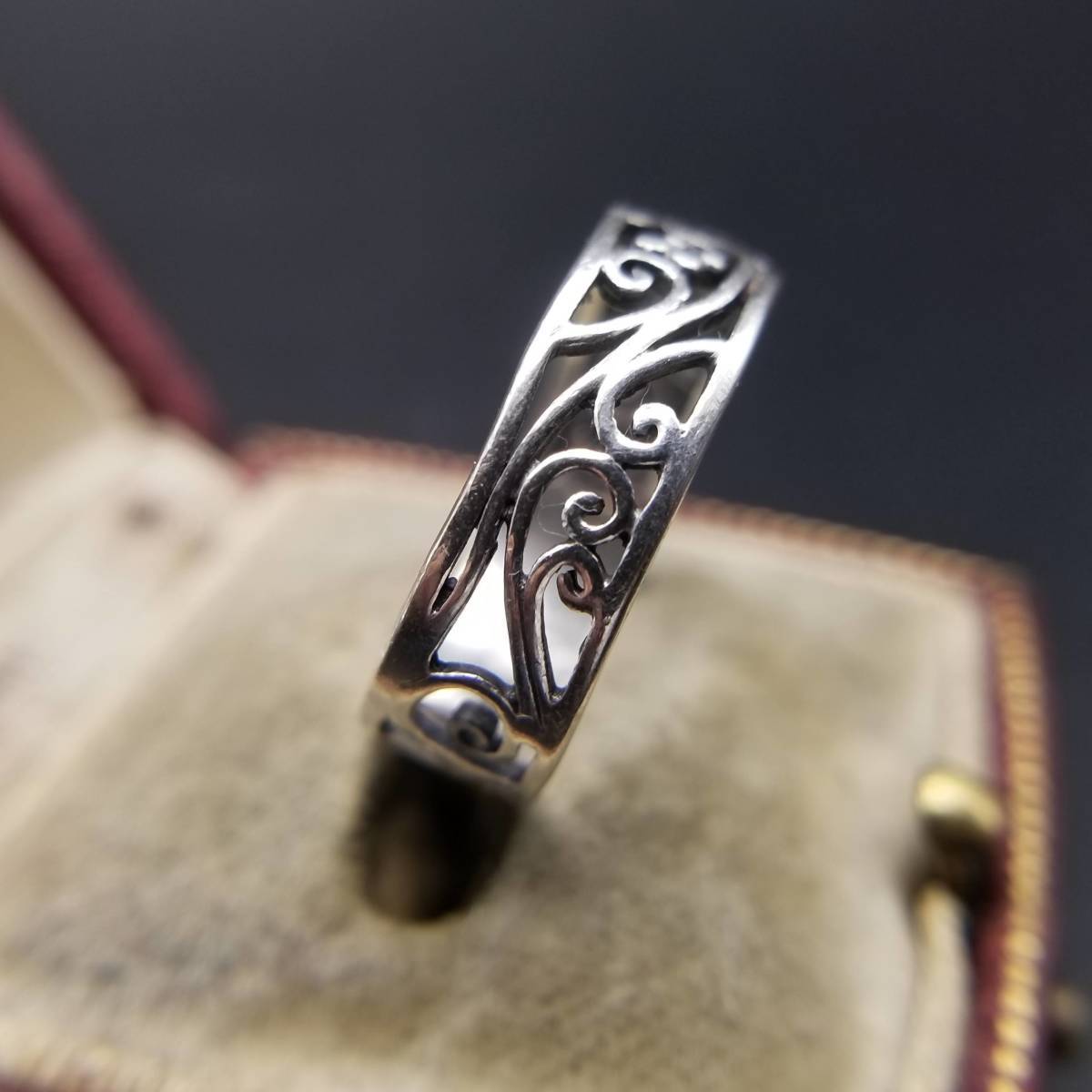  leaf plant ... open Work Eternity 925 Vintage silver ring a-run-vo- ring retro jewelry import 6Y-7