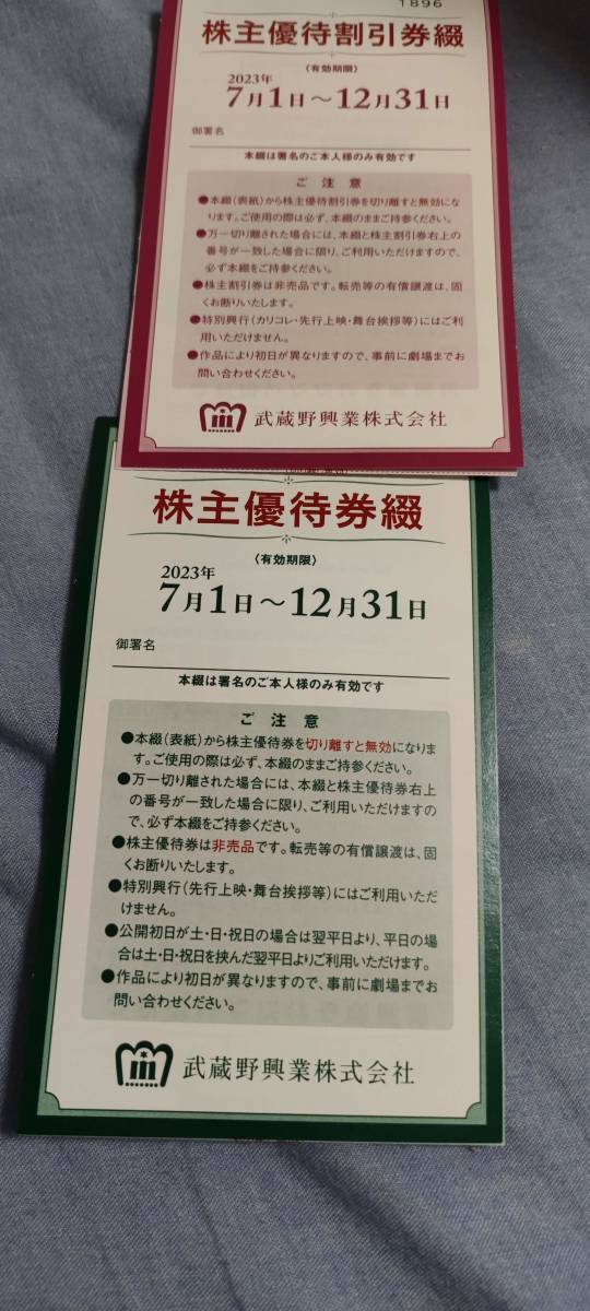 最新 武蔵野興業 株主優待券綴（4枚入り）＋優待割引券綴（8枚入り