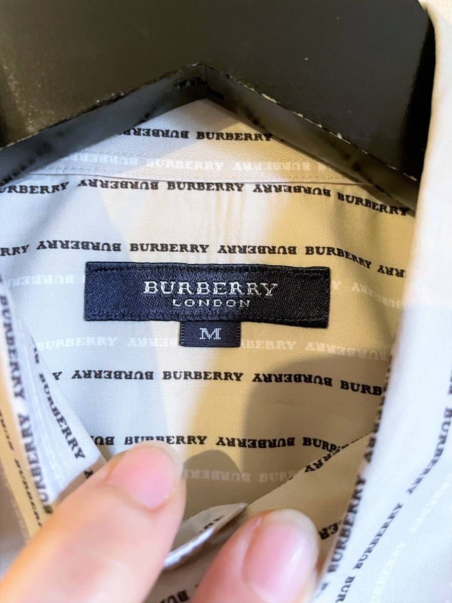 希少 BURBERRY LONDON バーバリー ロンドン 総柄 ロゴストライプ 半袖 シャツ Mサイズ グレー 美品 国内正規品 三陽商会 モノグラム 日本製_画像2