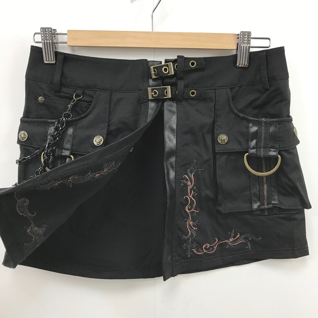 ◆お洒落な逸品◆Ozzcroce 巻きスカート ミニスカート チェーン付き 刺繍 ブラック レディース K45 ｃ6126_画像5