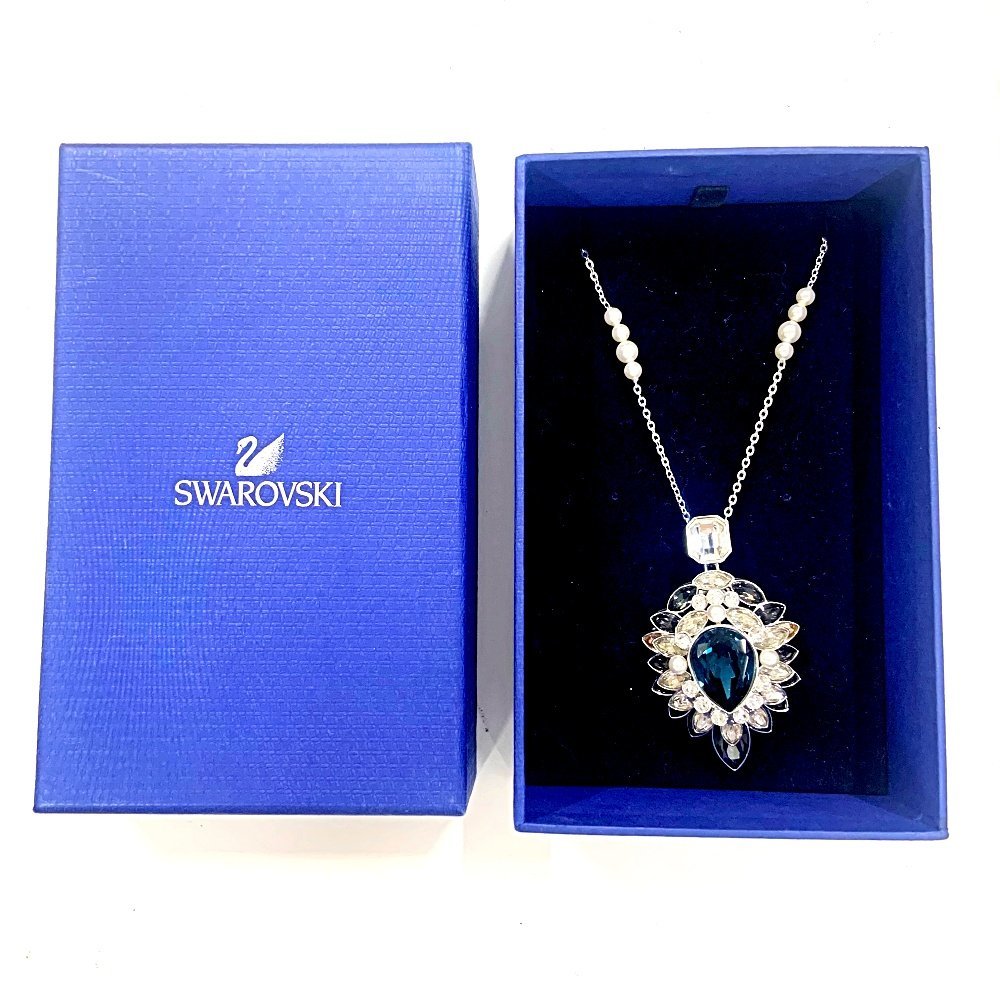 【箱付き】 SWAROVSKI スワロフスキー メタル クリスタル パール フランボワーズ ペンダント ブローチ ブルー 184005 ネックレス_画像10